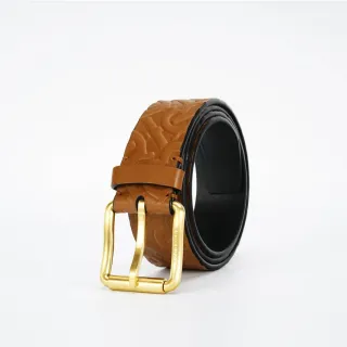 Burberry Monogram Embossed Tan and Black Leather Belt