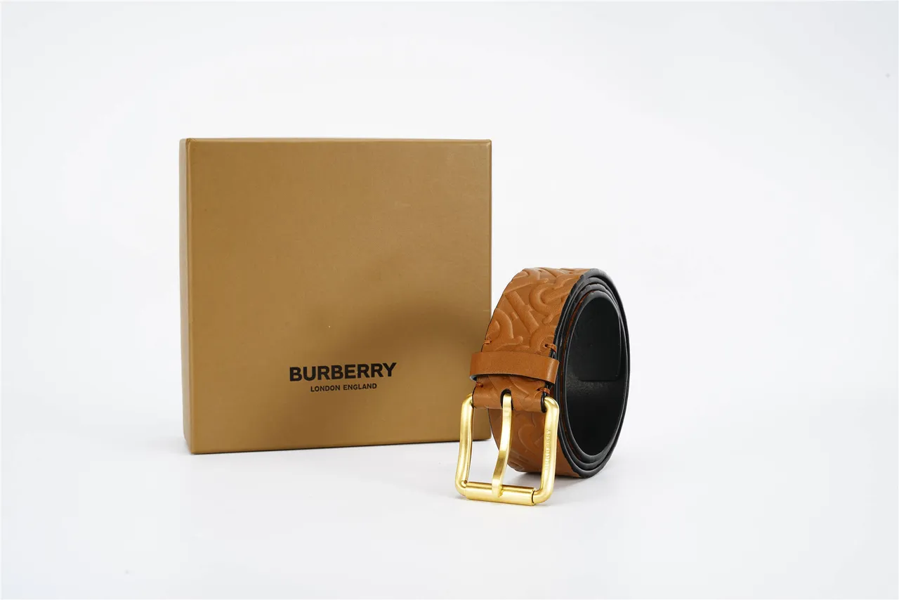 Burberry Monogram 压纹棕褐色和黑色皮带 6