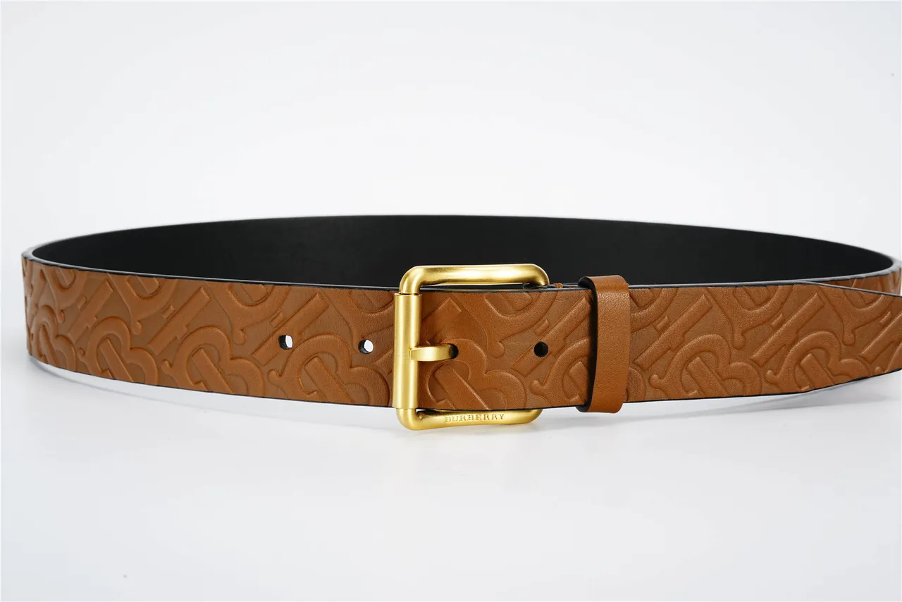 Burberry Monogram 压纹棕褐色和黑色皮带 8
