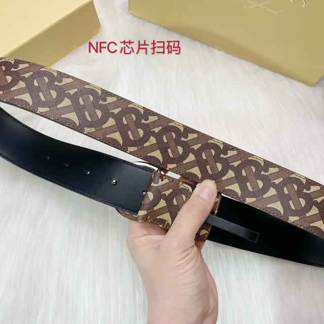 Burberry Monogram TB Logo Belt Brown Beige Leather Belt 2