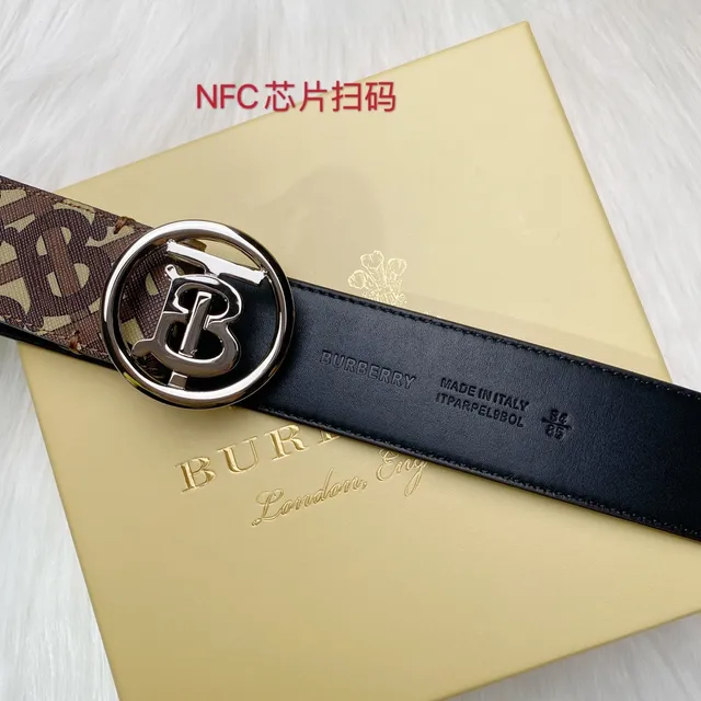 Burberry Monogram TB Logo Belt Brown Beige Leather Belt 5