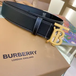 Burberry TB Belt Black Gold White Contrast Stitching Leather Belt