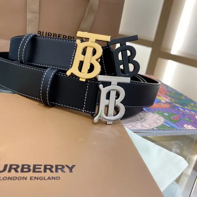 Burberry TB Belt কালো সোনালী সাদা কনট্রাস্ট সেলাই চামড়ার বেল্ট 2