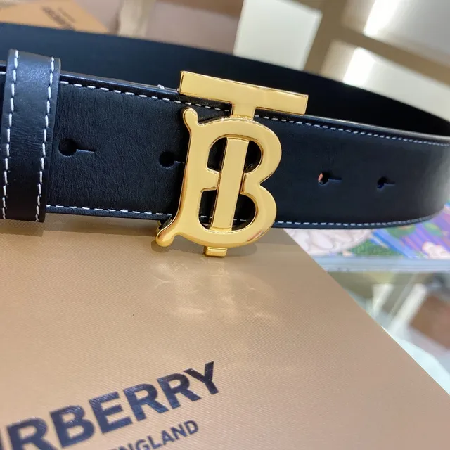 Burberry TB Belt কালো সোনালী সাদা কনট্রাস্ট সেলাই চামড়ার বেল্ট 3