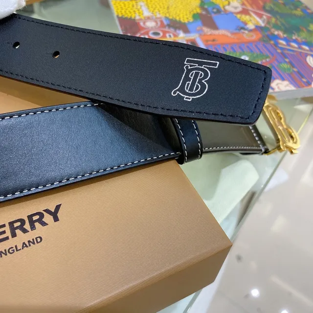 Burberry TB Belt কালো সোনালী সাদা কনট্রাস্ট সেলাই চামড়ার বেল্ট 4