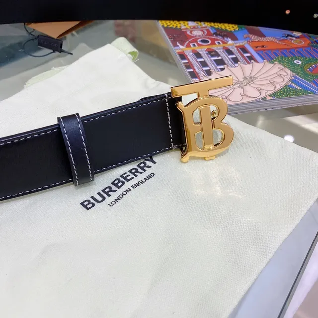 Burberry TB Belt কালো সোনালী সাদা কনট্রাস্ট সেলাই চামড়ার বেল্ট 5