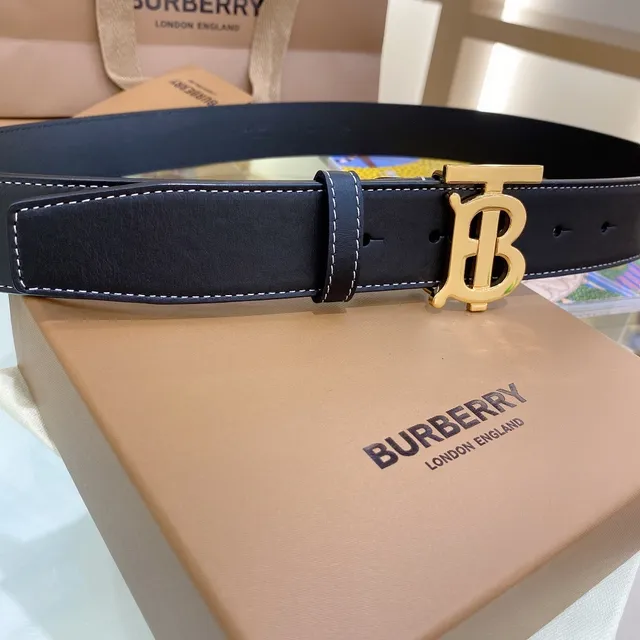 Burberry TB Belt কালো সোনালী সাদা কনট্রাস্ট সেলাই চামড়ার বেল্ট 6