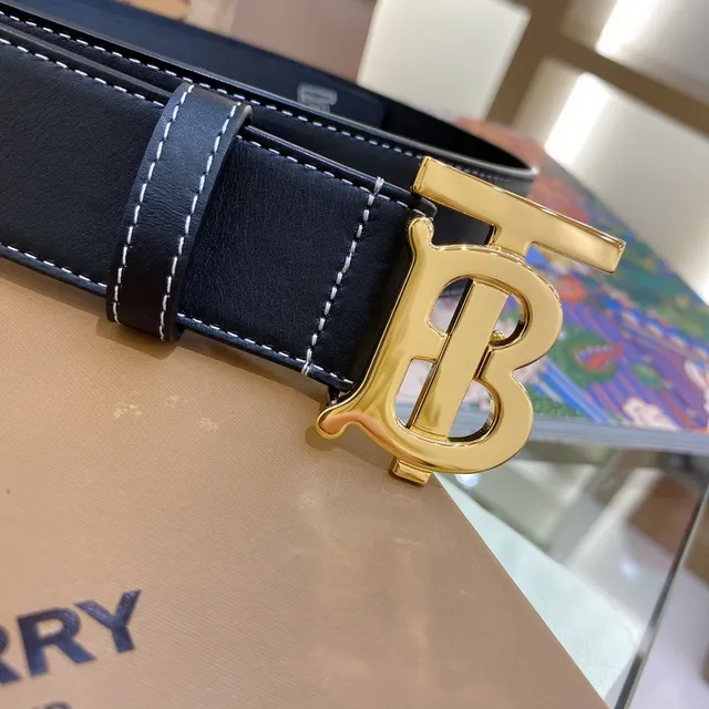 Burberry TB Belt কালো সোনালী সাদা কনট্রাস্ট সেলাই চামড়ার বেল্ট 7
