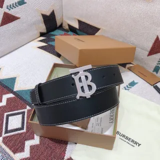 Burberry TB Belt Black White Contrast Stitching Leather Belt