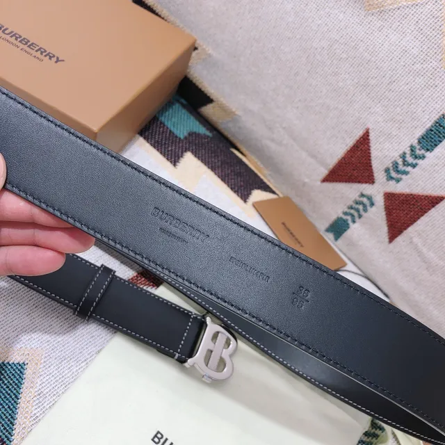 Burberry TB Belt Black White Contrast Stitching Leather Belt 3