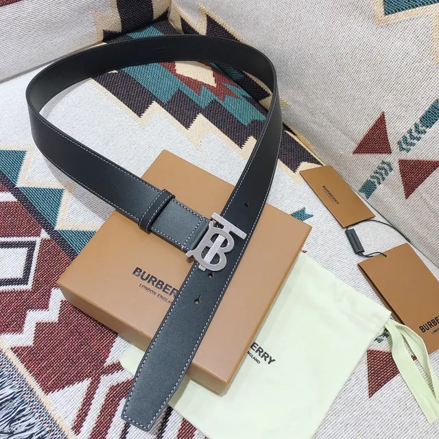 Burberry TB Belt Black White Contrast Stitching Leather Belt 4