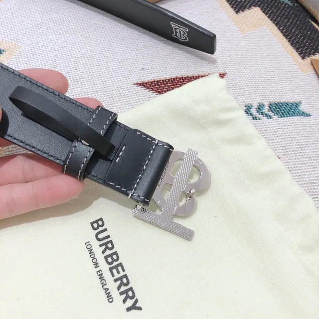 Burberry TB Belt Black White Contrast Stitching Leather Belt 5