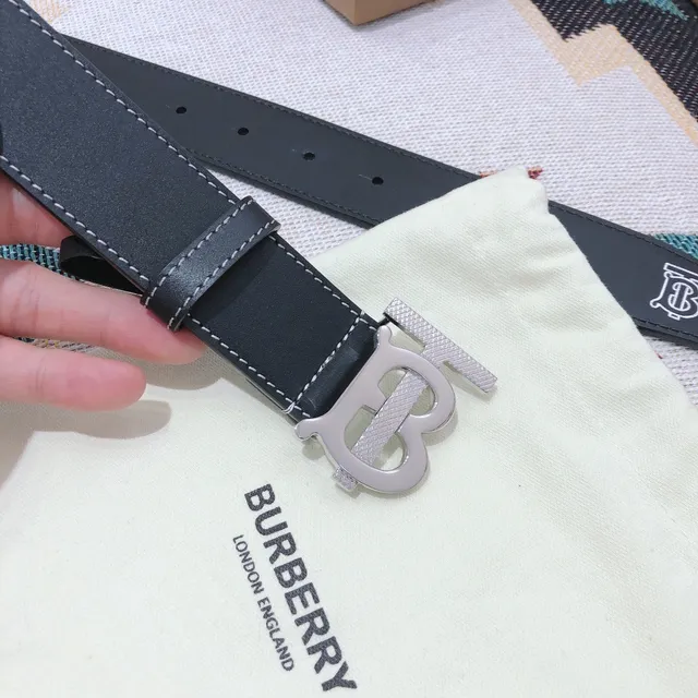 Burberry TB Belt Black White Contrast Stitching Leather Belt 6
