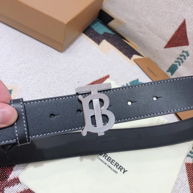 Burberry TB Belt Black White Contrast Stitching Leather Belt 7