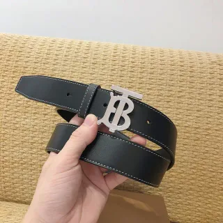 Burberry TB Correa Negra Blanca Hebilla Monograma Costura Contraste Cuero Correa