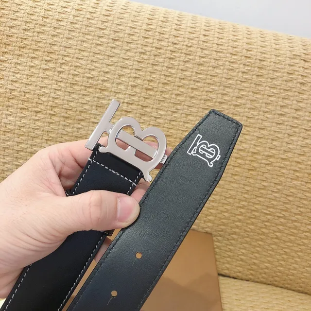 Burberry TB Belt Black White Monogram Buckle Contrast Topstitching Leather Belt 3