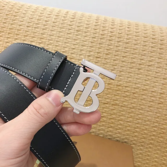 Burberry TB Belt Black White Monogram Buckle Contrast Topstitching Leather Belt 4