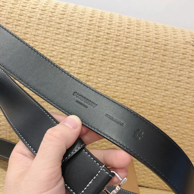 Burberry TB Belt Black White Monogram Buckle Contrast Topstitching Leather Belt 5