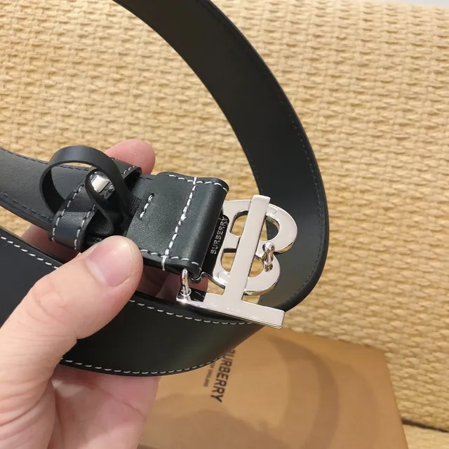 Burberry TB Belt Black White Monogram Buckle Contrast Topstitching Leather Belt 6