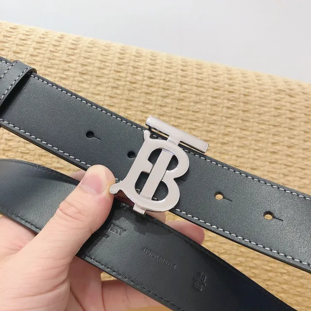 Burberry TB Belt Black White Monogram Buckle Contrast Topstitching Leather Belt 7