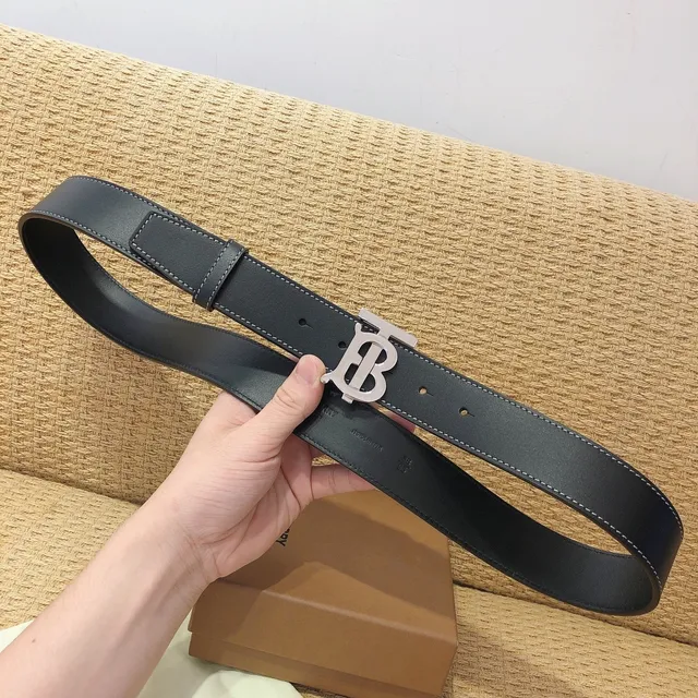 Burberry TB Belt Black White Monogram Buckle Contrast Topstitching Leather Belt 8