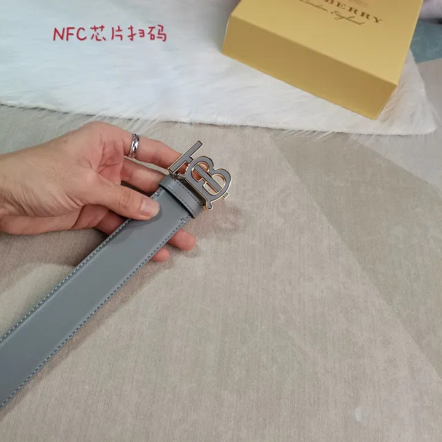 Burberry TB Belt Gray and Tan Leather Belt 2