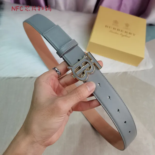 Burberry TB Belt Gray and Tan Leather Belt 3