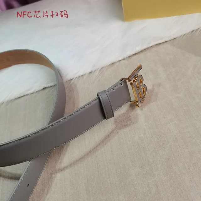 Burberry TB Belt Gray and Tan Leather Belt 4