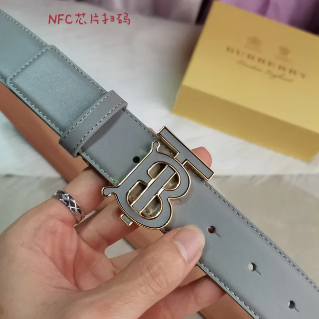 Burberry TB Belt Gray and Tan Leather Belt 5