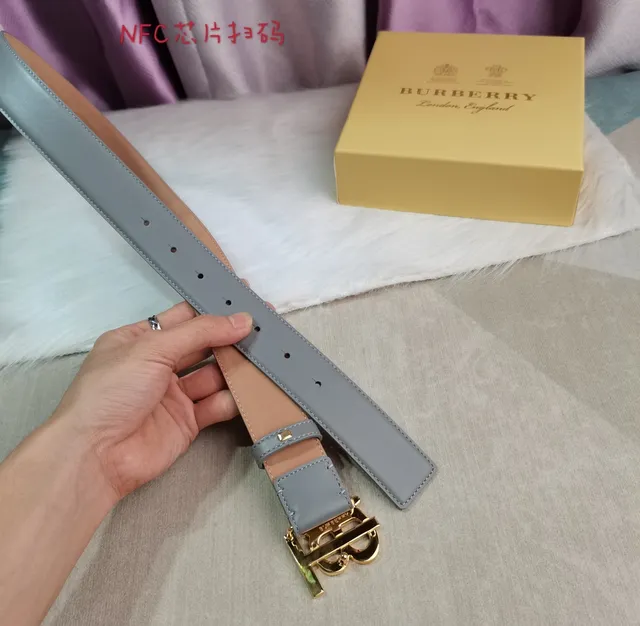 Burberry TB Belt Gray and Tan Leather Belt 6