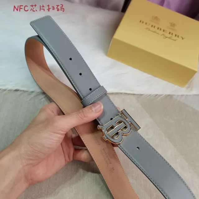 Burberry TB Belt Gray and Tan Leather Belt 7