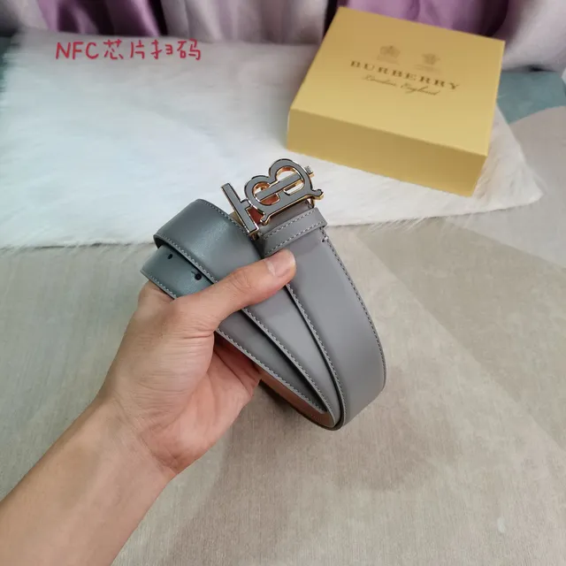 Burberry TB Belt Gray and Tan Leather Belt 8