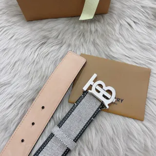 Burberry TB Monogram Ceinture noir et blanc à carreaux en cuir