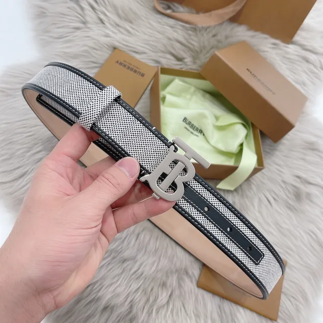 Burberry TB Monogram Ceinture noir et blanc à carreaux en cuir 2