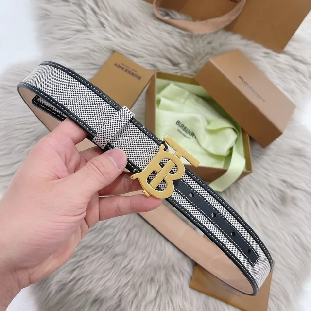 Burberry TB Monogram Ceinture noir et blanc à carreaux en cuir 7