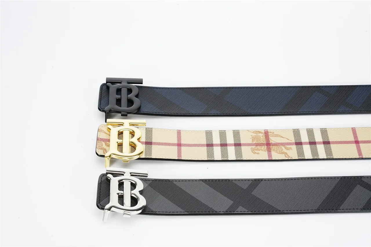 Burberry TB Monogram Black Gray Check-Patterned Fabric Strap Silver-Tone Buckle Leather Belt 2