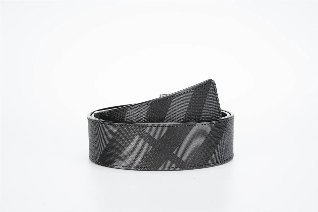Burberry TB Monogram Black Gray Check-Patterned Fabric Strap Silver-Tone Buckle Leather Belt 3