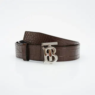 Burberry TB Monogram Cinturón de cuero marrón con grabado de cocodrilo