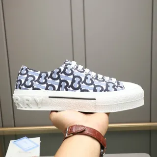 Burberry White Navy Monogrammed Canvas Platform Sole Lifestyle Sneakers
