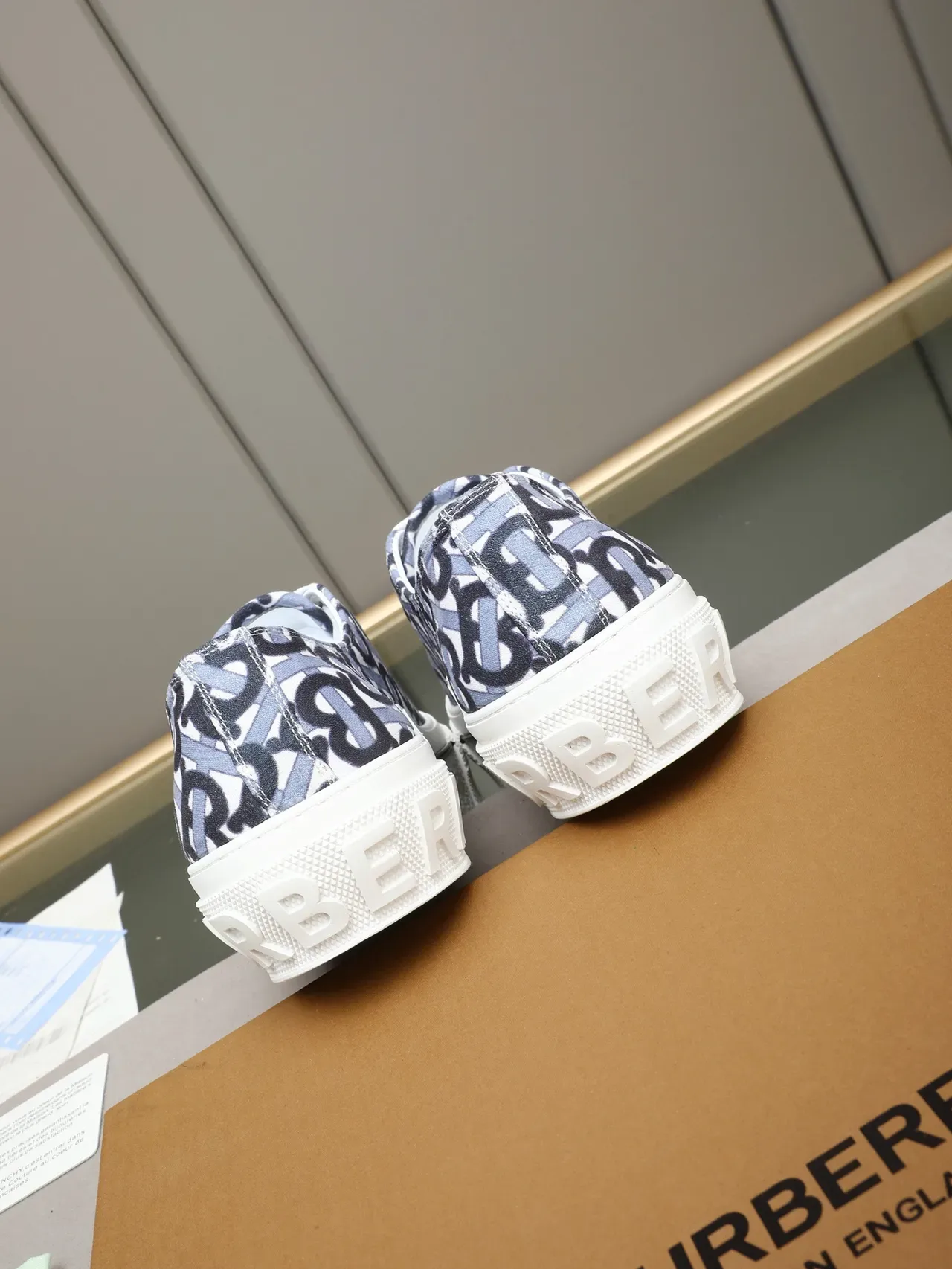 Burberry White Navy Monogrammed Canvas Platform Sole Lifestyle Sneakers 3