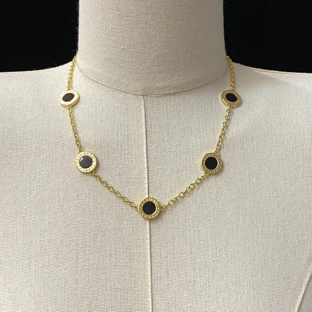 Bvlgari B.zero1 गोल्ड पिंक चेन पांच वृत्ताकार बेजल सेट डिस्क नेकलेस 2