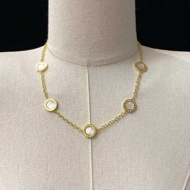 Bvlgari B.zero1 गोल्ड पिंक चेन पांच वृत्ताकार बेजल सेट डिस्क नेकलेस 5