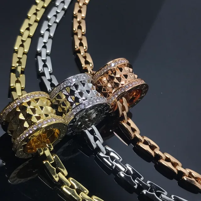 Bvlgari B.zero1 Gold Silver Interlocking Cylindrical Charms Pavé Crystal Bezel Necklace 2