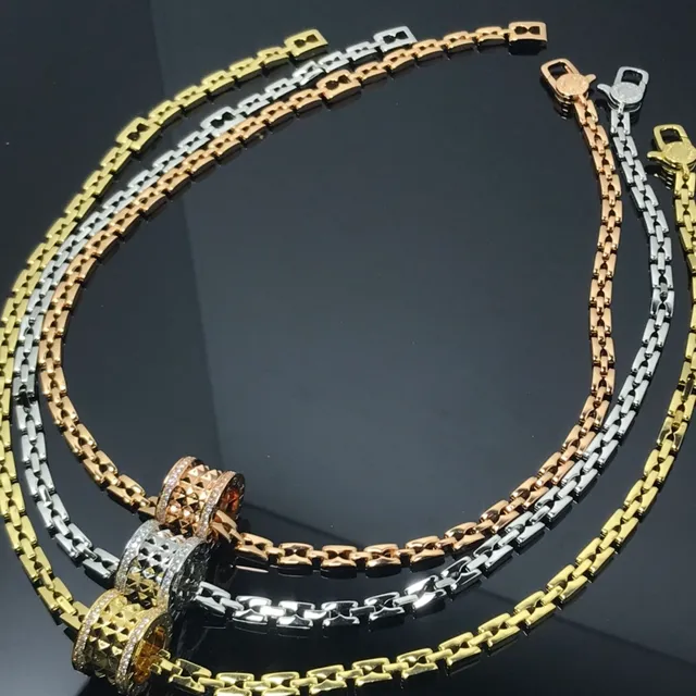 Bvlgari B.zero1 Gold Silver Interlocking Cylindrical Charms Pavé Crystal Bezel Necklace 3