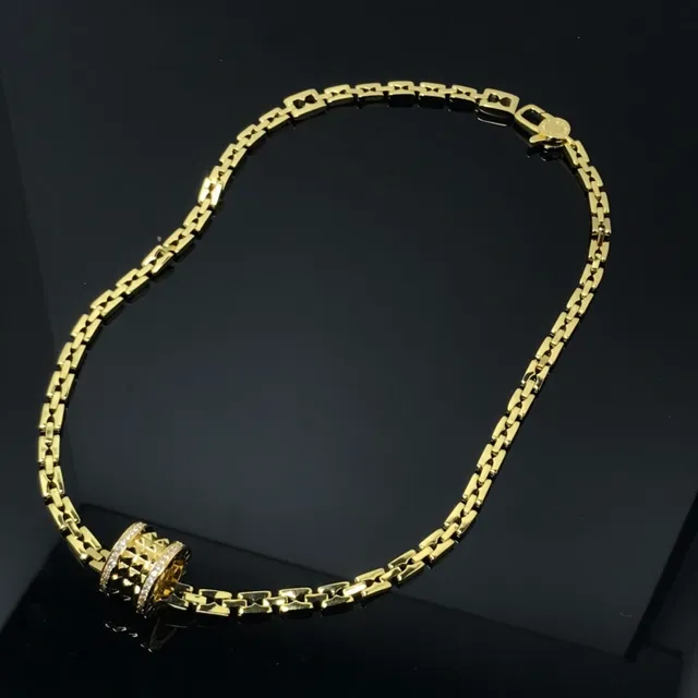 Bvlgari B.zero1 Gold Silver Interlocking Cylindrical Charms Pavé Crystal Bezel Necklace 5