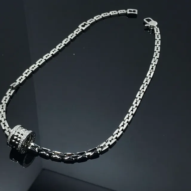 Bvlgari B.zero1 Gold Silver Interlocking Cylindrical Charms Pavé Crystal Bezel Necklace 6