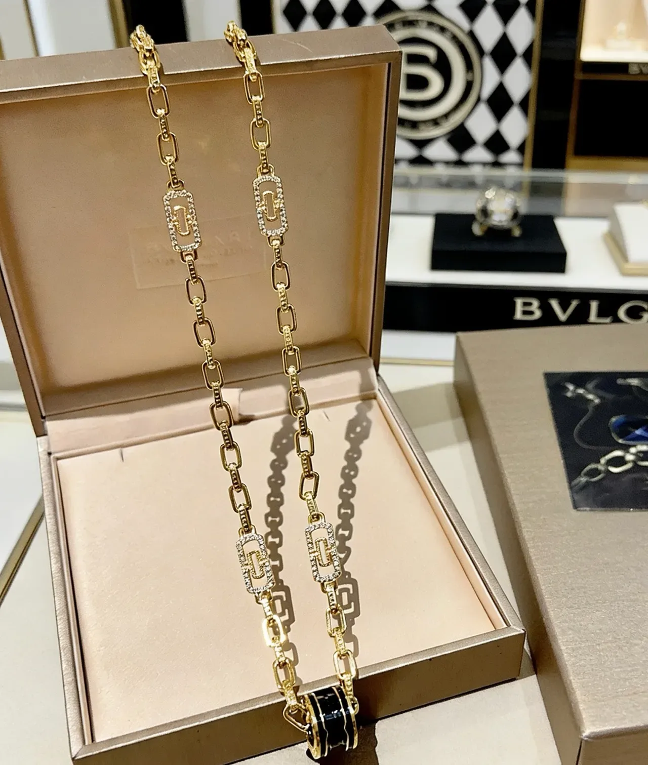 Bvlgari B.zero1 Rock Gold and Black Enamel Diamond Necklace 4