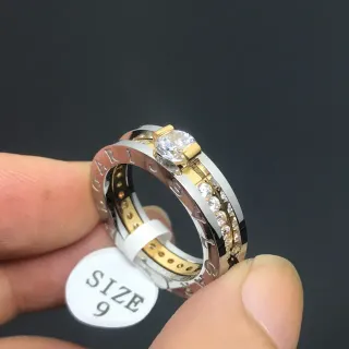 Bvlgari B.zero1 Silver Gold Stacked Multi-Band Engraved Logo Ring