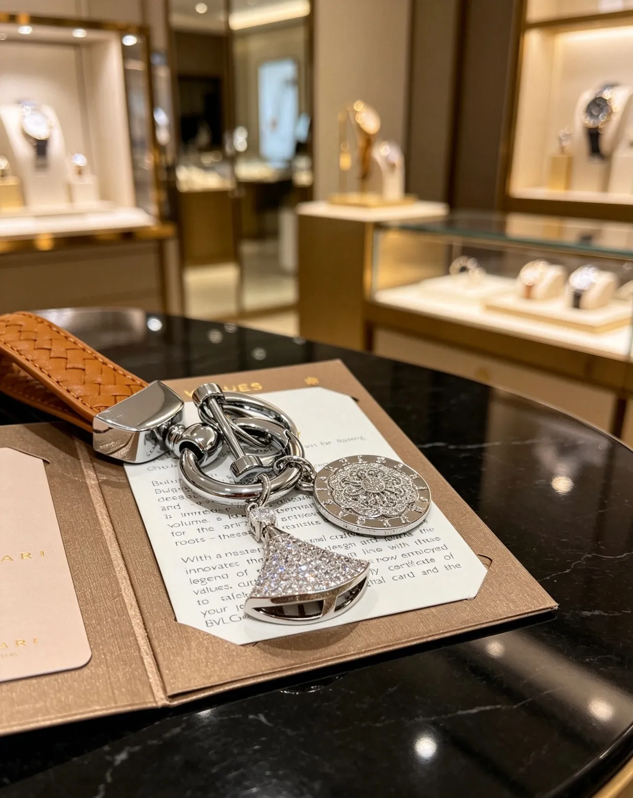 Bvlgari Divas’ Dream سوار جلد بني فاتح فضي مصنوع مطرز بلورات متلألئة بشكل مروحة 2