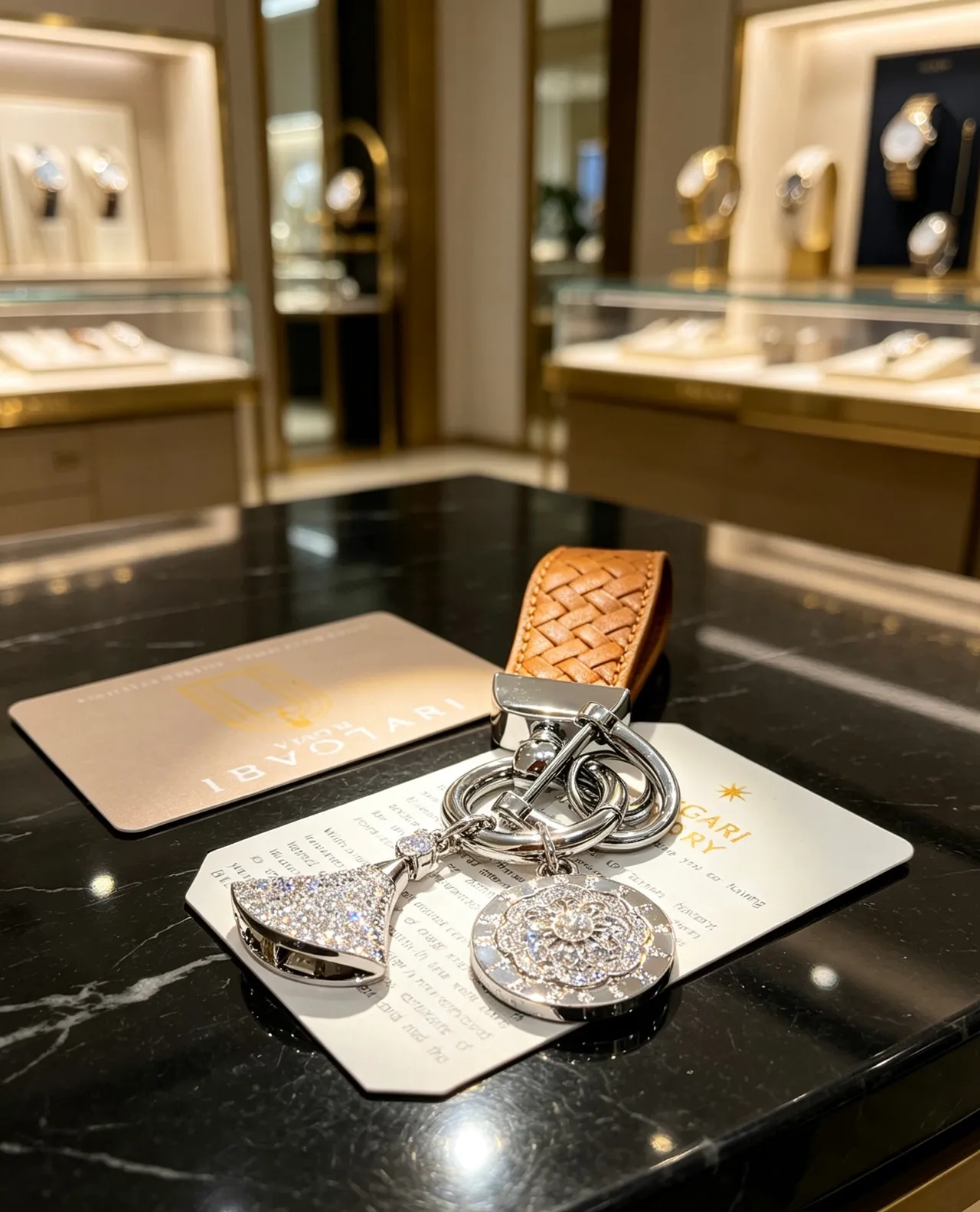 Bvlgari Divas’ Dream سوار جلد بني فاتح فضي مصنوع مطرز بلورات متلألئة بشكل مروحة 3